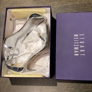 Start Weitzman, Nudist sandal, Silver, size 8.5